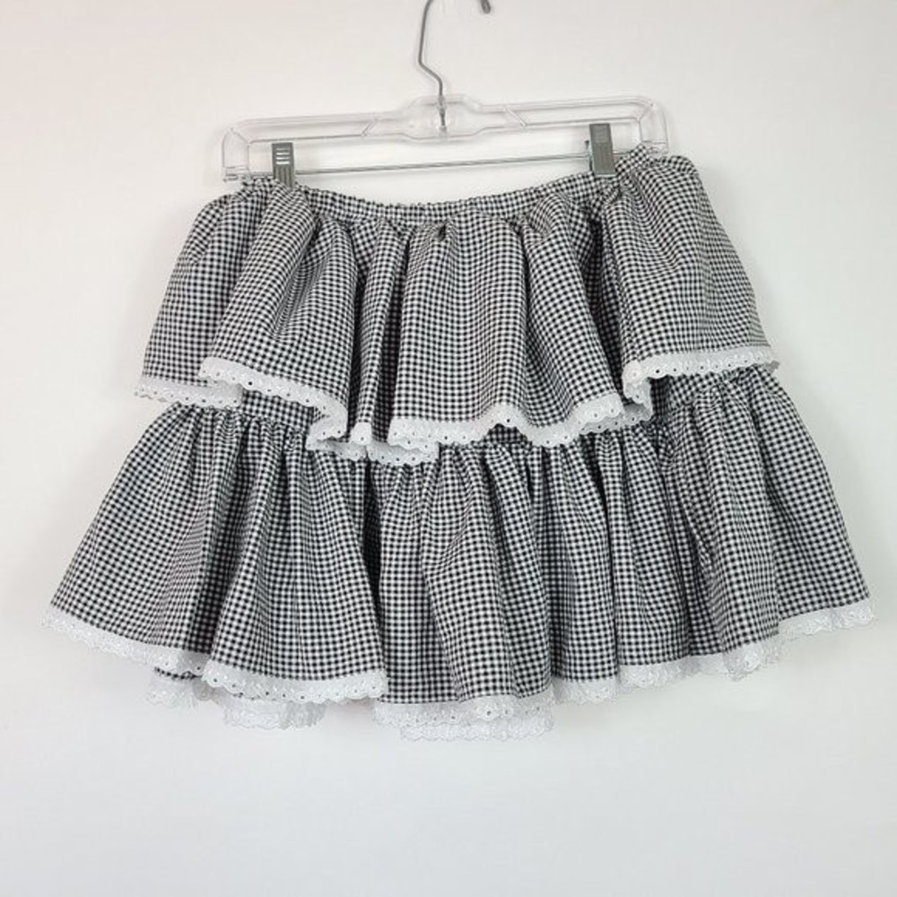 White Peacock Black White Plaid Tiered Skirt - Size Large